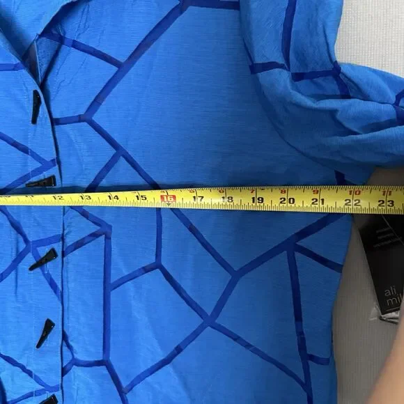 New Ali Miles Medium Blue Black Artsy Lagenlook Textured 3/4 Sleeve Art To Wear - Picture 12 of 14